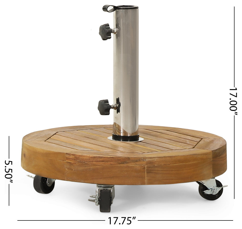 Bucy Outdoor 33lb Acacia Wood Circular Umbrella Base with Stainless Steel Tube