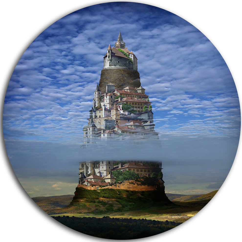 Gigantic Castle Collage, Landscape Art Disc Metal Artwork, 11"