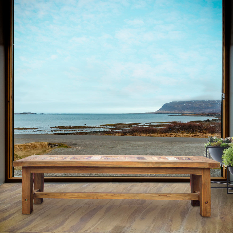 Recycled Teak Wood Backless Bench, 63 Inch