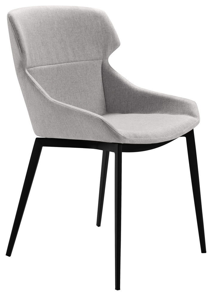 Kenna Modern Dining Chair, Matte Black Finish and Blue Fabric, Set of 2, Gray