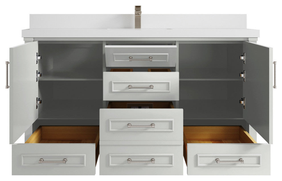 Aberdeen 60 Single Bathroom Vanity in Coventry Gray 2" White Quartz