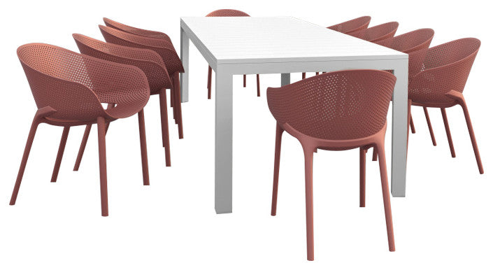 Sky Pro Extendable Dining Set 11 Piece White, Marsala