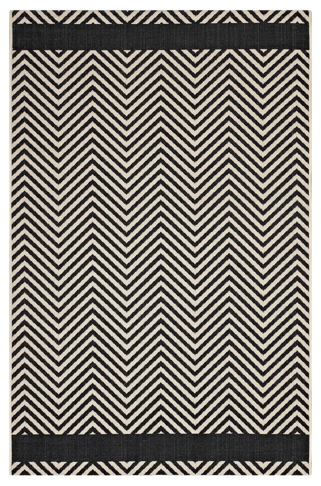 Optica Chevron With End Borders 5x8 Indoor and Outdoor Area Rug