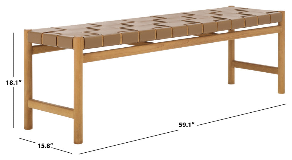 Safavieh Couture Devnie Woven Leather Bench, Brown/Natural