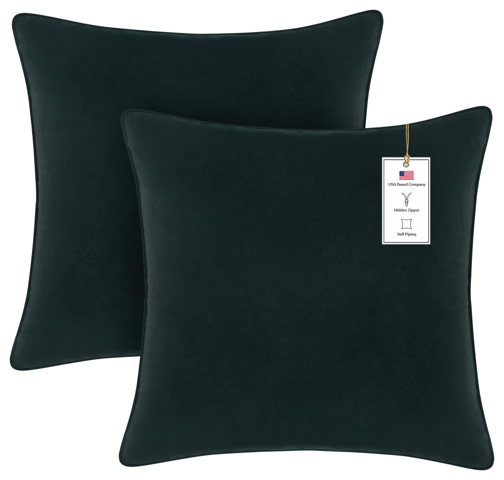 A1HC Soft Velvet Throw Pillow Covers Only, Set of 2, Dark Green, 24"x24"