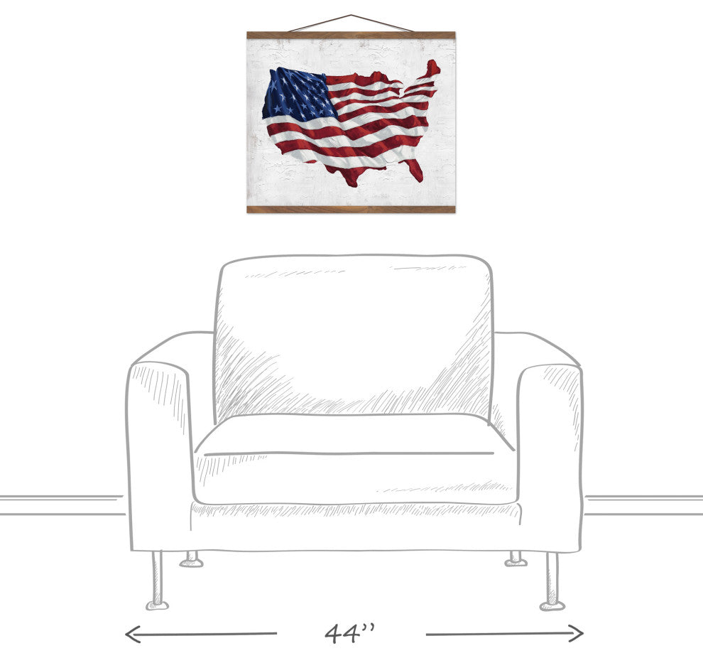USA Flag 20 x 16 Teak Hanging Canvas