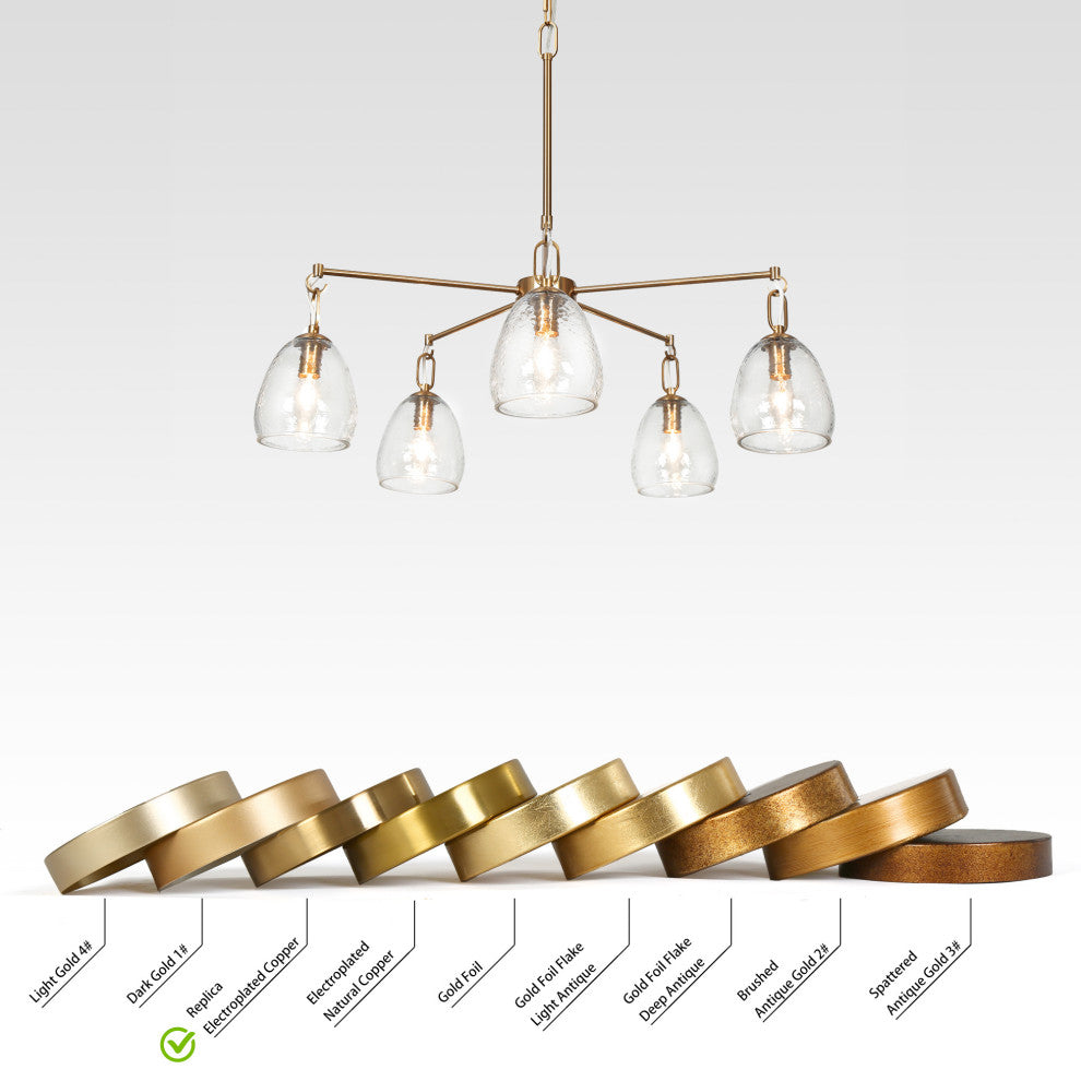 LNC Polished Gold Modern Textured-Glass Chandelier, Radial Design, 5 Lights