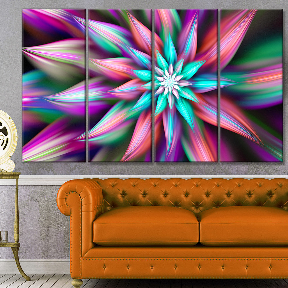 Dance of Multi Color Exotic Flower, Floral Canvas Art Print, 48"x28", 4 Panels
