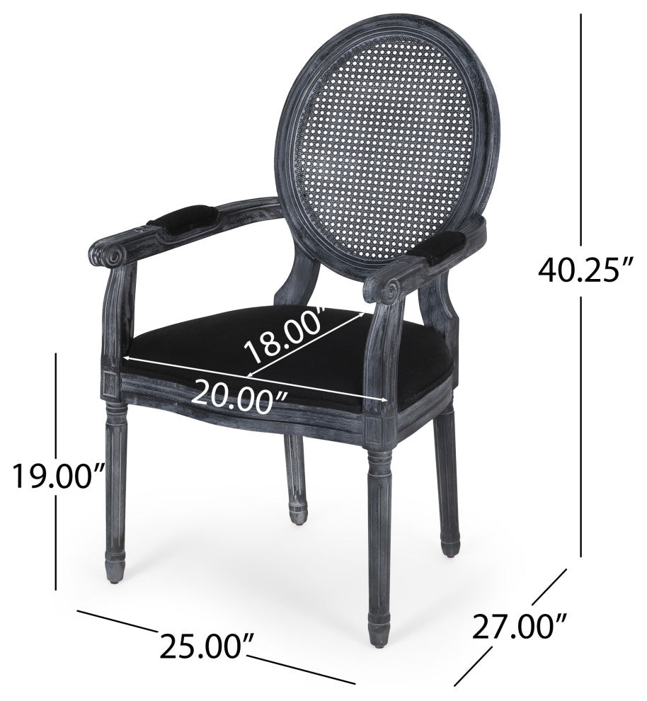 Bryan French Country Upholstered Wood and Cane 5-Piece Circular Dining Set, Gray/Black