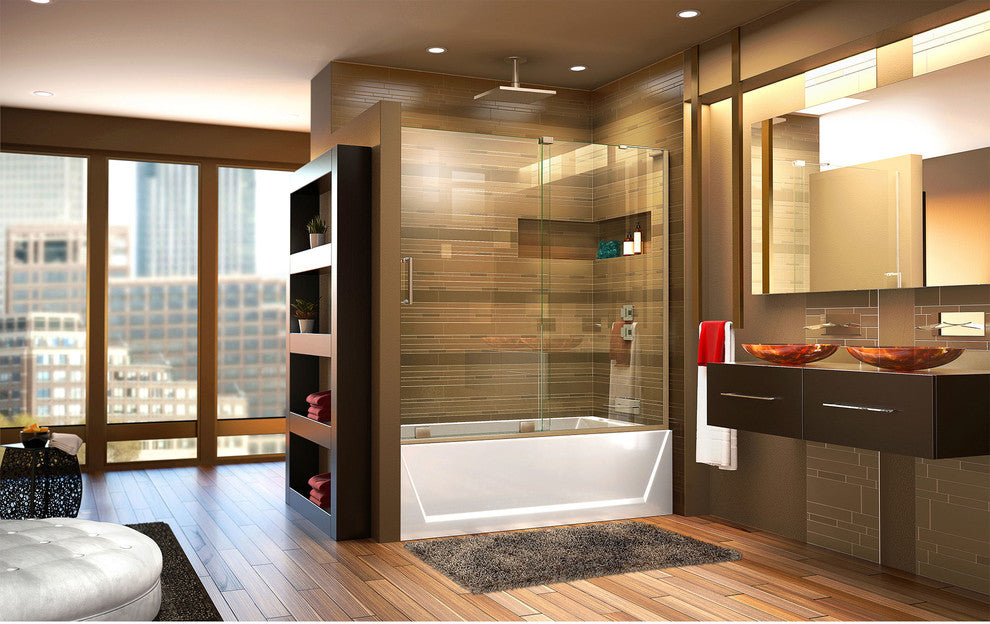 Mirage-x56"-60" Tub Door, Brushed Nickel, Right Wall Bracket