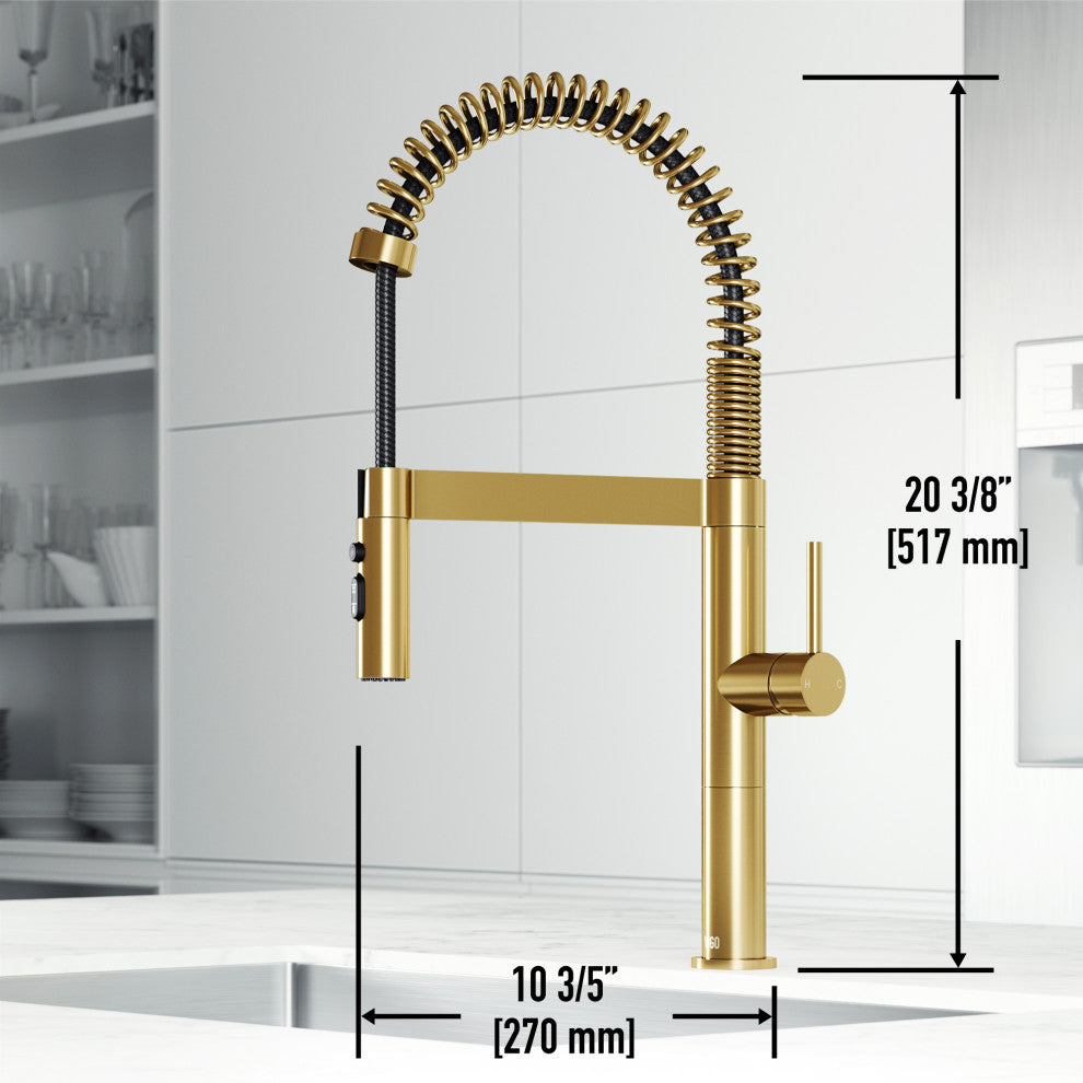 VIGO Edison Pro 20" H Single Handle Pull-Down Sprayer Kitchen Faucet, Matte Brushed Gold