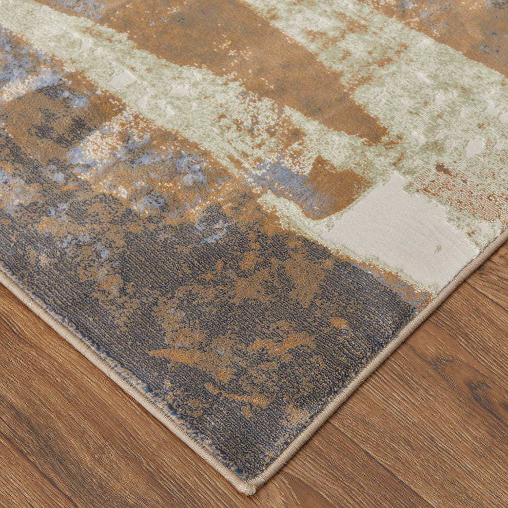 Takara Modern Abstract, Brown/Blue/Ivory, 3'10"x6' Accent Rug
