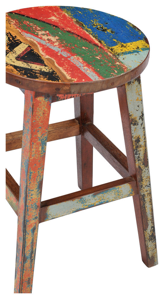 Marina Del Rey Round Recycled Teak Wood Boat Counter Stool