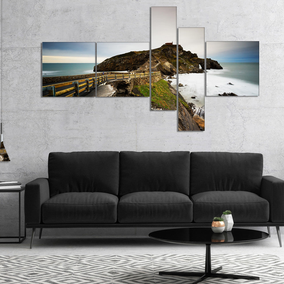 Path to Cape and Chapel in Spain, Seashore Photo Canvas Print, 60"x32", 5 panels