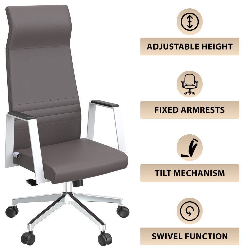 LeisureMod Aleen High-Back Leather Office Chair With Swivel and Tilt, Gray