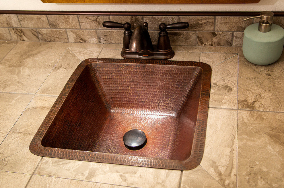 BS17DB 17'''' Square 16 Gauge Hammered Copper Bar Sink