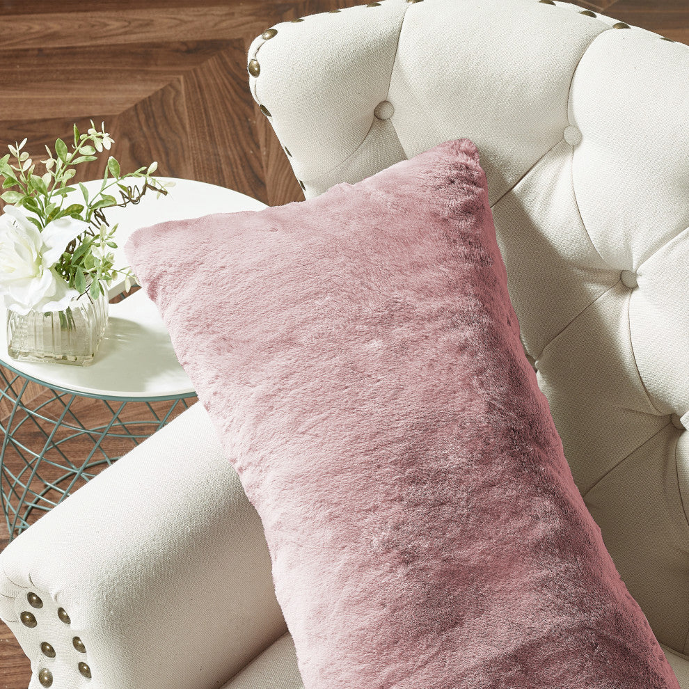 Heavy Faux Fur Throw Pillow Covers 2pcs Set, Rose Smoke, 14''x26''