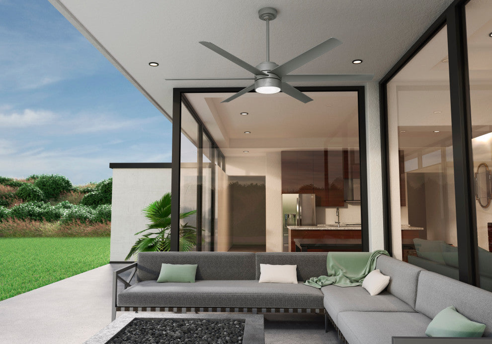 Hunter 72" Solaria Outdoor Matte Silver Ceiling Fan With LED Light and Remote