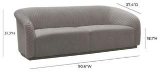 TOV Furniture Yara Pleated Grey Velvet Sofa