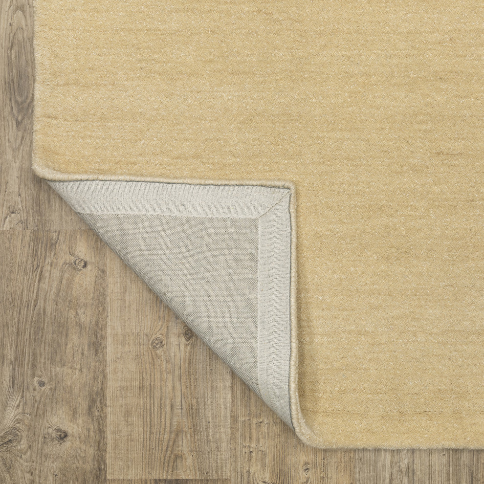 Apollo Heathered Solid Beige Hand-Made Wool Area Rug 5' x 8'