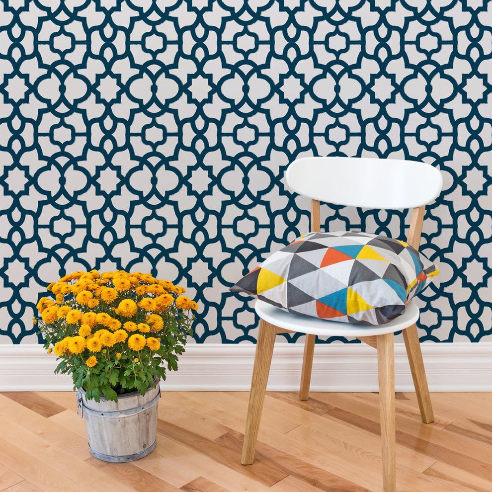 Trellis Peel and Stick Vinyl Wallpaper, Navy, 24"w X 60"h