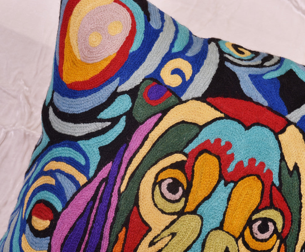 Picasso Dog Pillow Cover Starry Night Dog Pillowcase Hand Embroidered 18x18