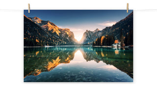 Sunrise Misty Mountain Lake Lively Color Landscape Photo Loose Wall Art Print, 18" X 24"