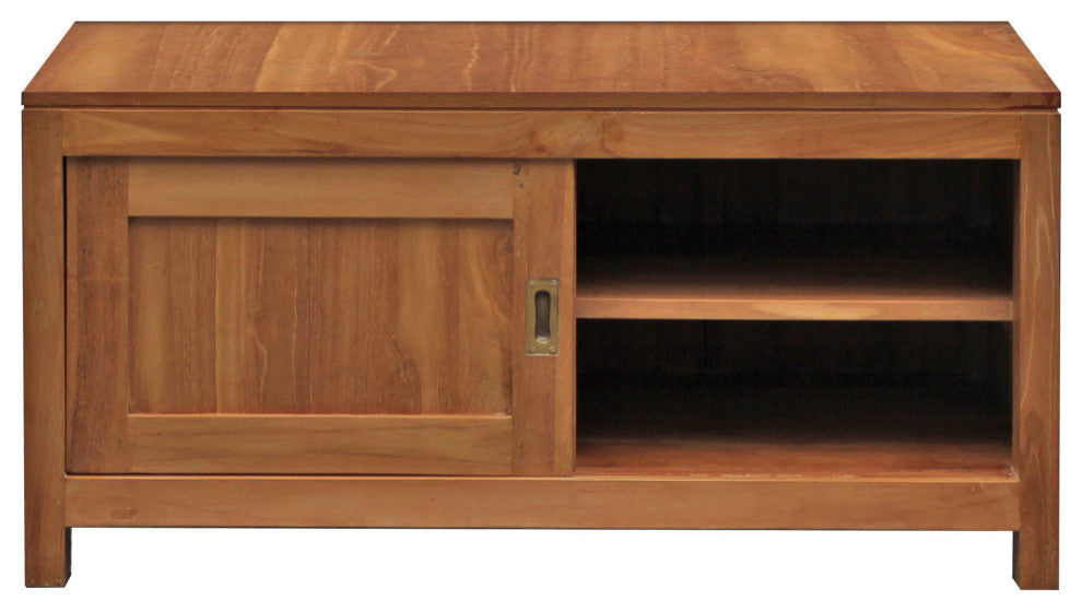 Waxed Teak Wood Sonoma Bathroom Linen Cabinet With 2 Sliding Doors