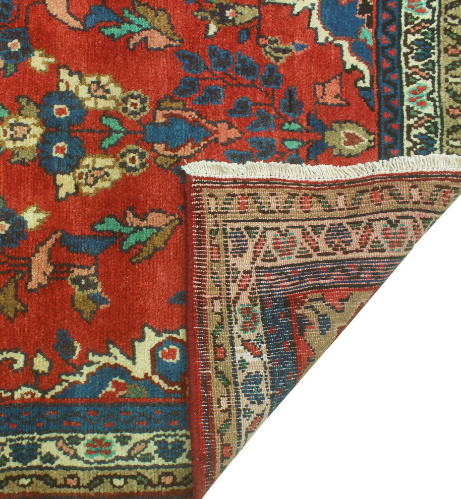 Fine Vintage Distressed Alger Red/Blue Runner, 3'5 x 10'0