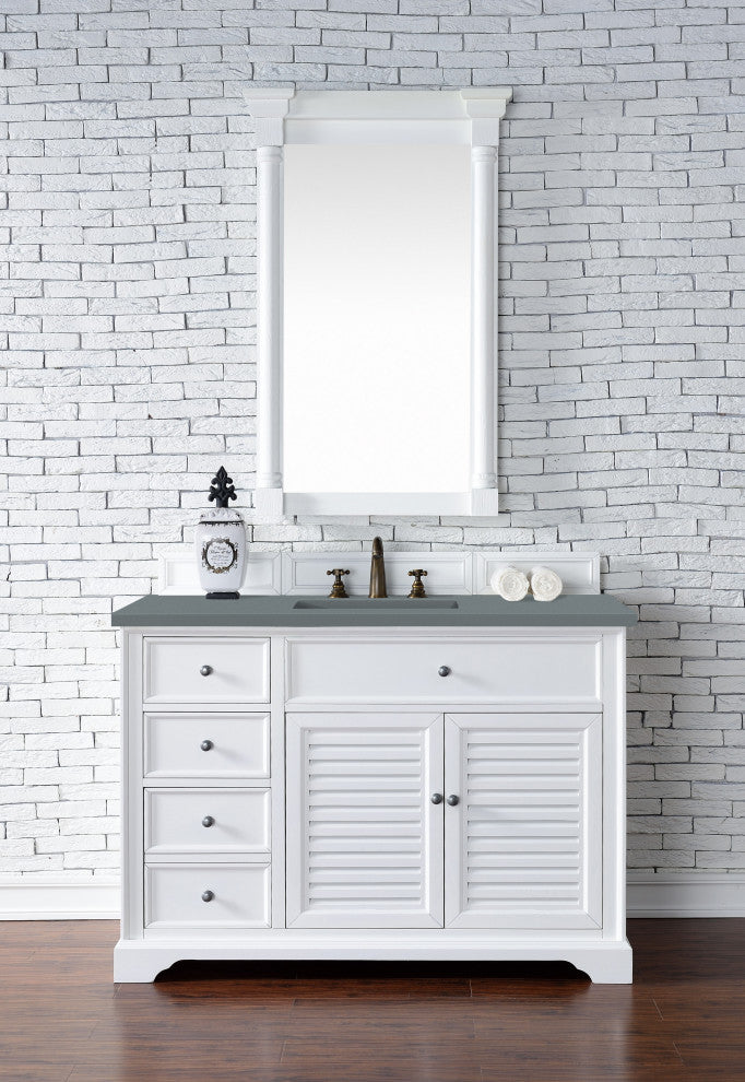 James Martin 238-104-V48-BW-3CBL White Single Vanity Cabinet With  Quartz Top