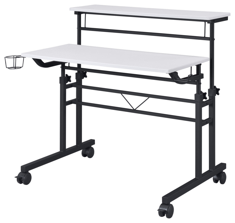 Rolling Writing Desk With Height Adjustable Desktop, White