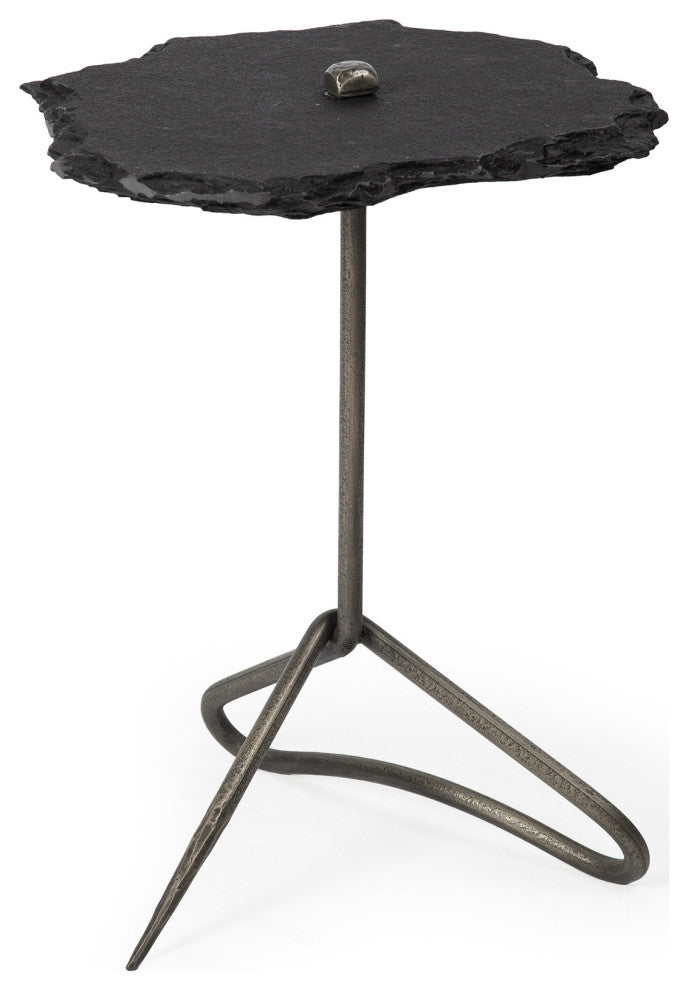 24" Slate Gray And Black Stone End Table