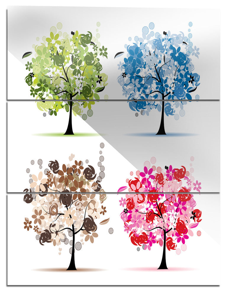 "Set of Floral Trees" Glossy Metal Wall Art, 3 Panels, 28"x36"