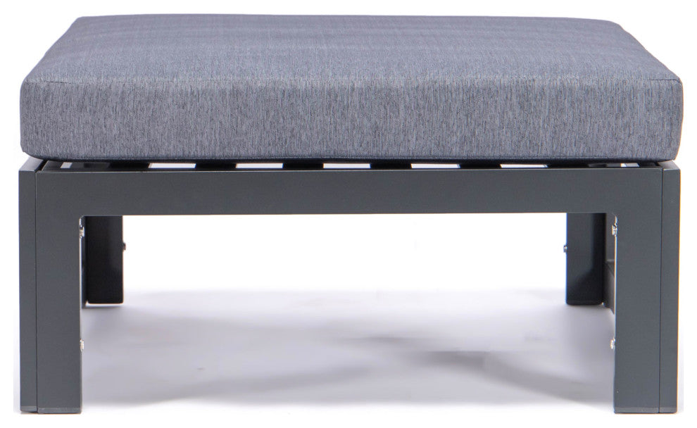 LeisureMod Chelsea Outdoor Black Ottomans With Cushions Set Of 2, Blue