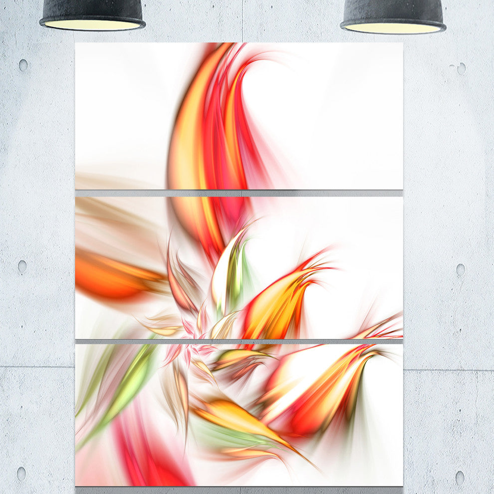 "Orange Pink Fractal Floral Shapes" Metal Wall Art, 3 Panels, 28"x36"