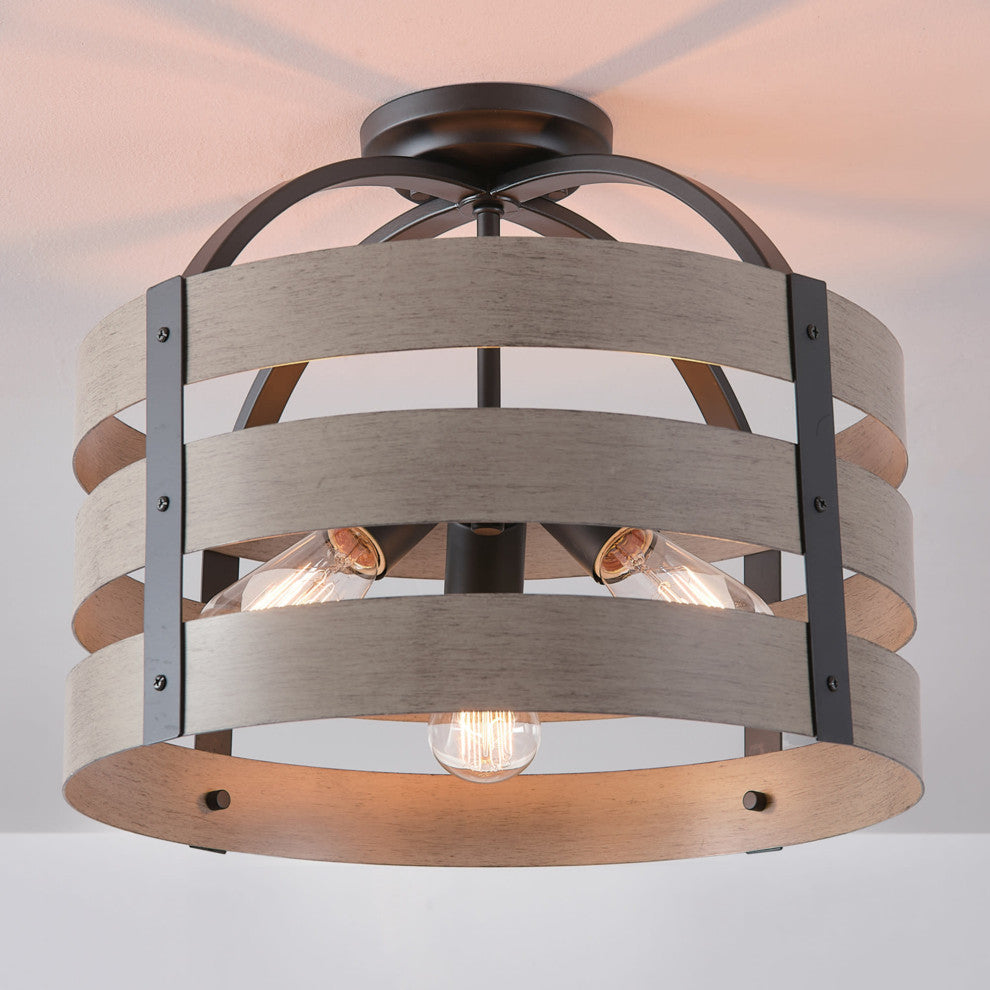 Globe Electric 60804 Maddox 3 Light 16"W Semi-Flush Drum Ceiling - Matte Black
