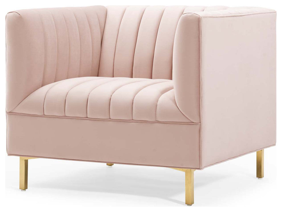 Tufted Armchair Accent Chair, Velvet, Pink, Modern, Living Lounge Hospitality