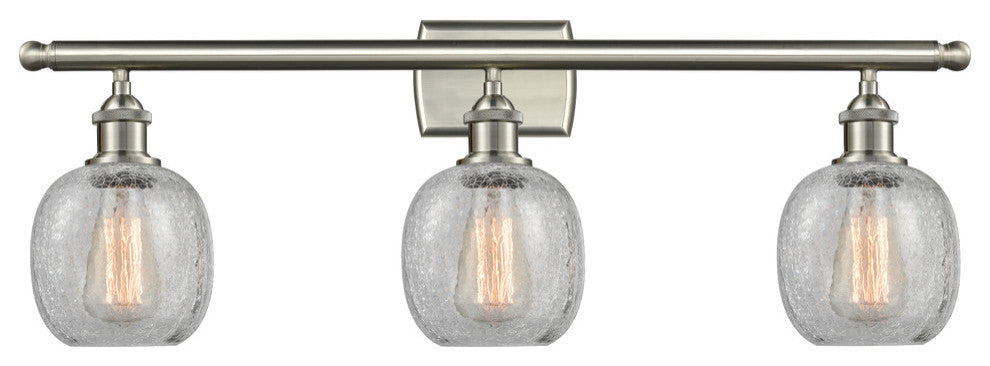 Belfast 3-Light LED Bath Fixture, Brushed Satin Nickel, Shade: Clear Crackle