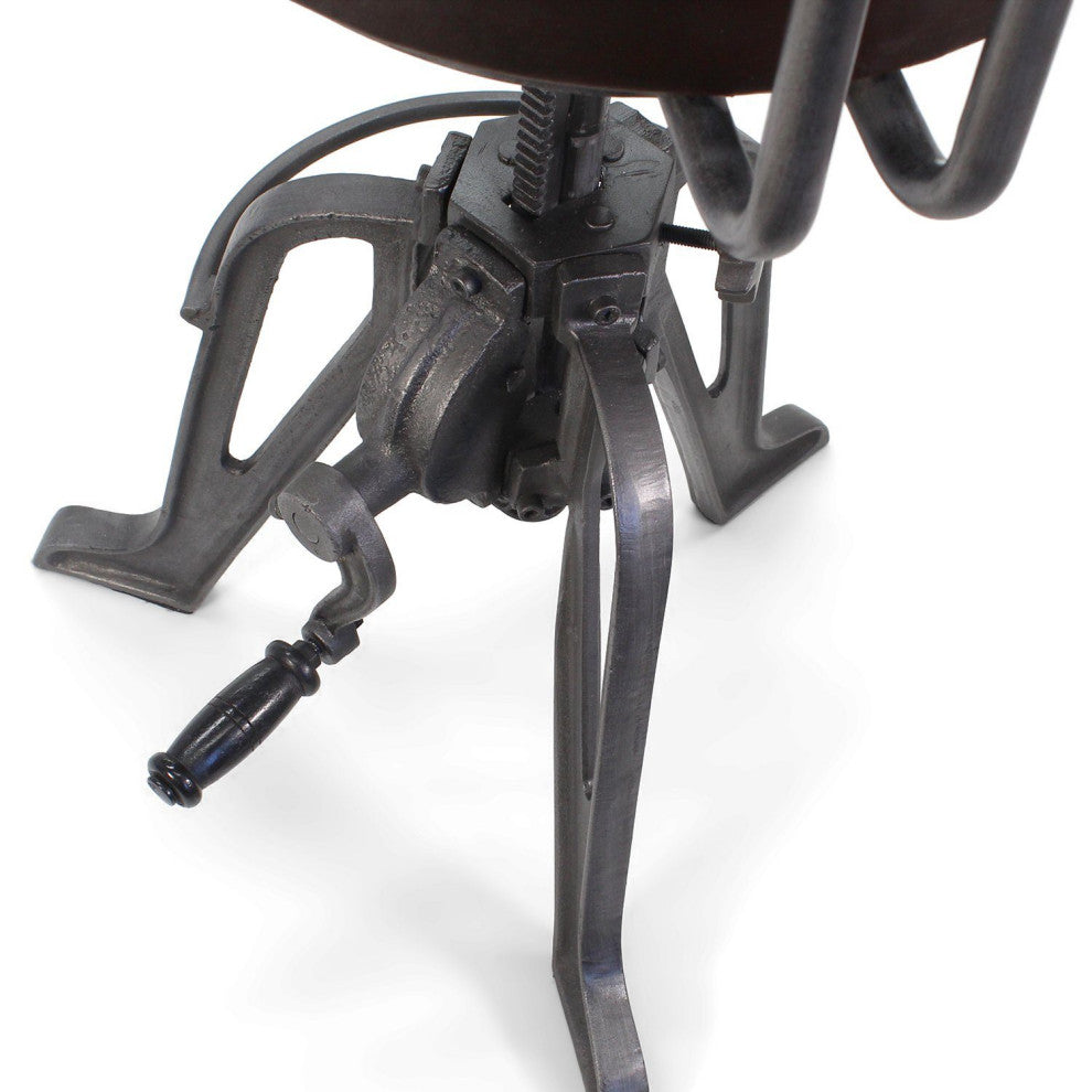 Industrial Adjustable Height Crank Leather Dining Chair - Iron Base