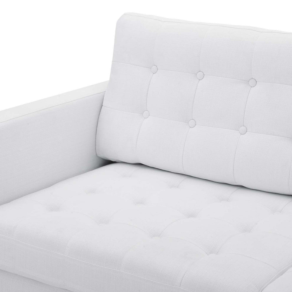 Tufted Sofa, Fabric, White, Modern, Living Lounge Room Hotel Lobby Hospitality