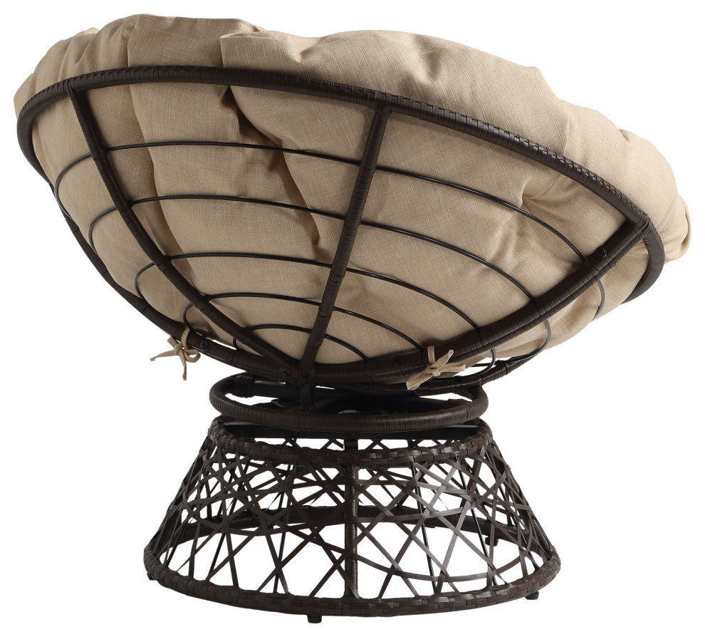 Papasan Chair With Cream Round Pillow Cushion and Brown Wicker Weave