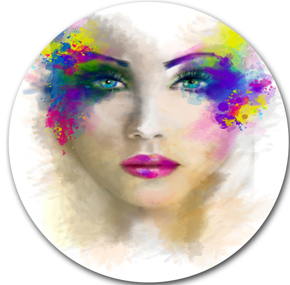Fantast Woman With Blue Flowers, Portrait Digital Round Wall Art, 23"