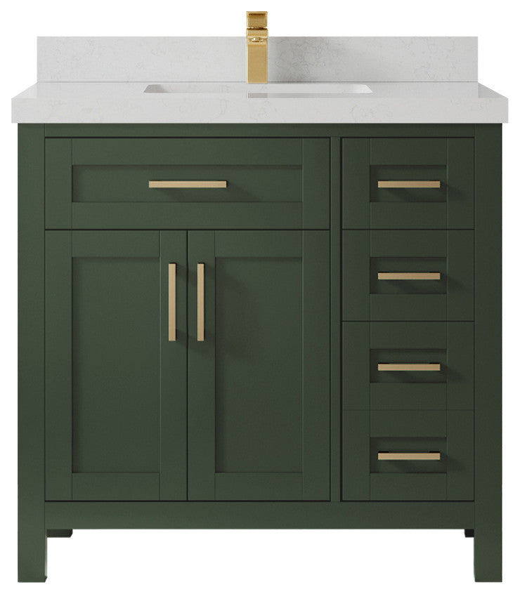 Cambridge 36 Center Sink Bath Vanity in Pewter Green 2" Carrara Quartz