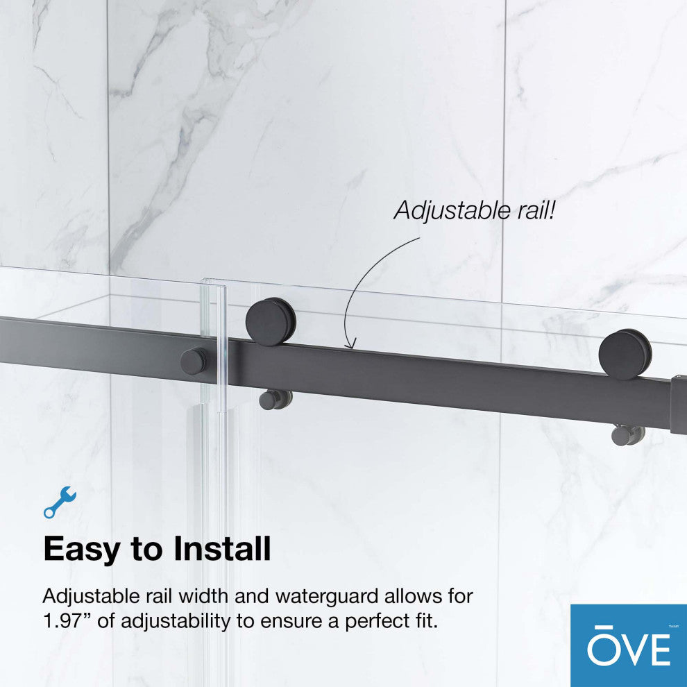 Bel Soft-Close Frameless Sliding Soft Close Shower Door, Matte Black, 48"