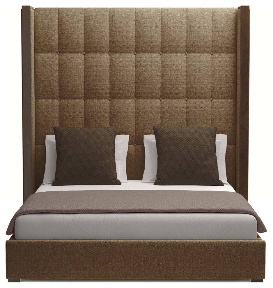 Nativa Interiors Irenne Box Tufted Bed, Brown, Ca King, High 87"