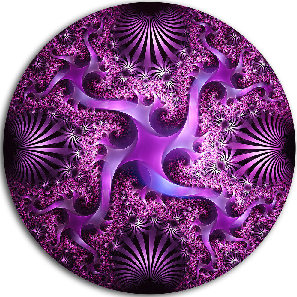 Glowing Purple Fractal Flower Design, Abstract Disc Metal Wall Art, 36"