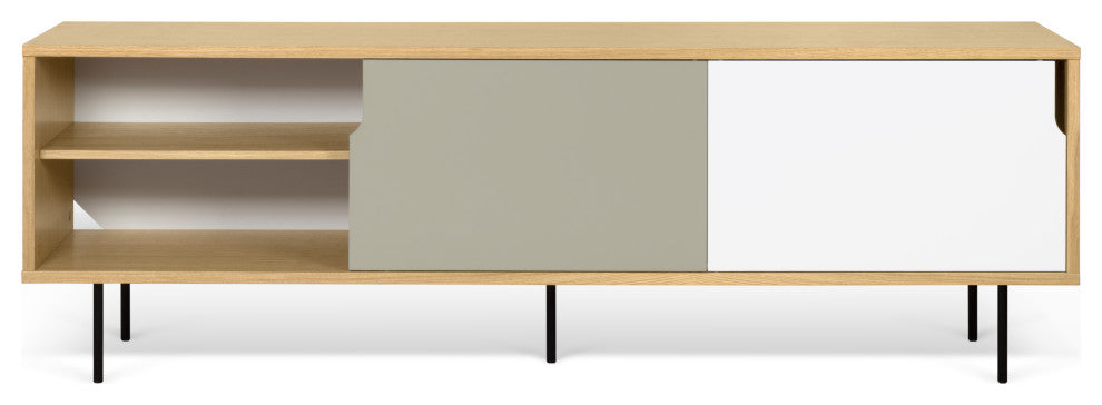 Dann 201 Sideboard With Wand Wood Legs, Oak / Pure White & Matte Grey, Lacquered Black Steel