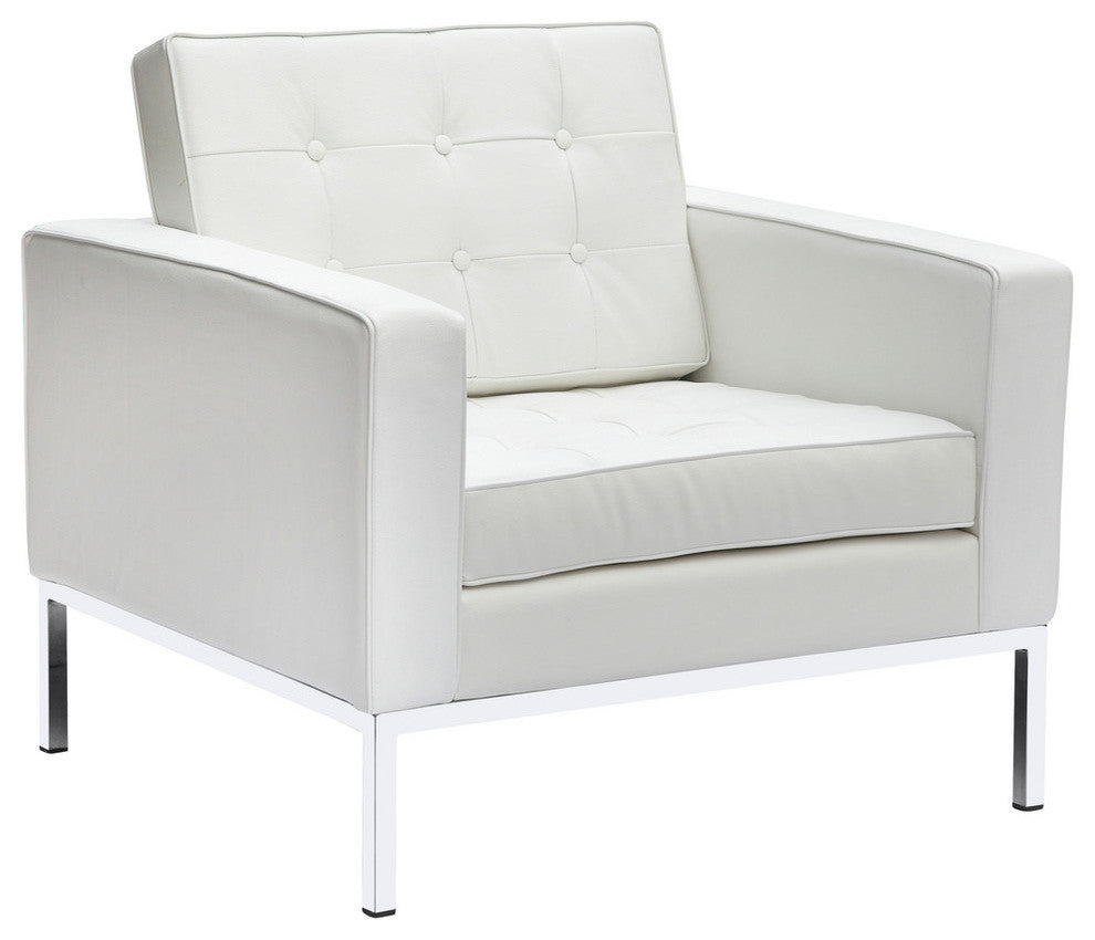 Modern Classics Button Arm Chair in Leather, White