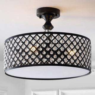 Elise 17" 3-Light Crystal and Metal Drum Semi-Flush Mount, Black