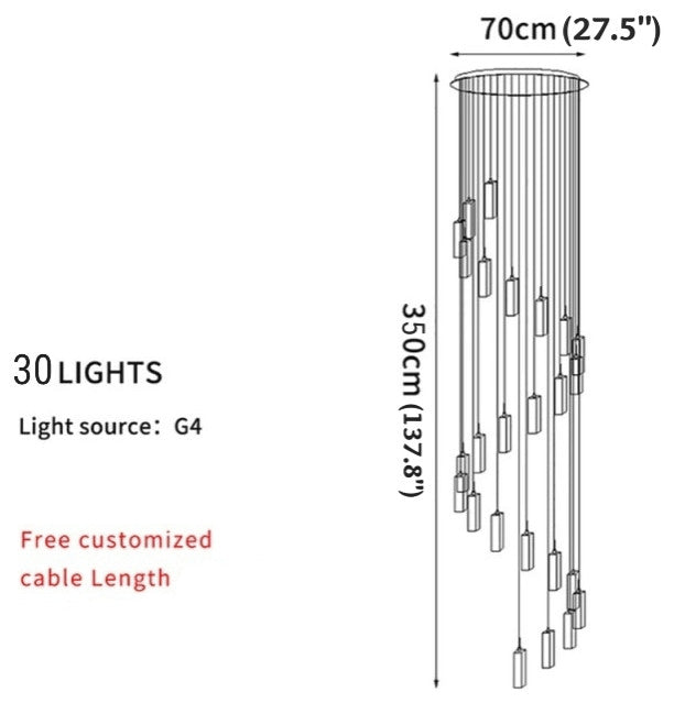 Cannes | Staircase Pendant Crystal Long Light Fixture, 30 Lights